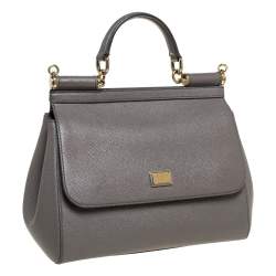 Pre Owned Dolce & Gabbana Grey Leather Medium Miss Sicily Top Handle Bag