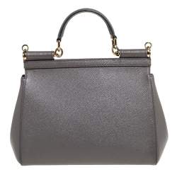 Pre Owned Dolce & Gabbana Grey Leather Medium Miss Sicily Top Handle Bag