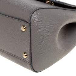 Pre Owned Dolce & Gabbana Grey Leather Medium Miss Sicily Top Handle Bag