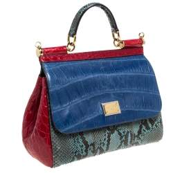 مملوكة مسبقًا Dolce & Gabbana Multicolor Crocodile and Python Medium Miss Sicily Top Handle Bag
