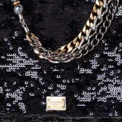 Pre Owned Dolce & Gabbana Black Sequins Miss Charles Shoulder Bag