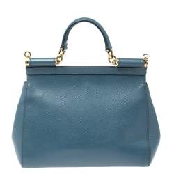 Pre Owned Dolce & Gabbana Blue Leather Medium Miss Sicily Top Handle Bag