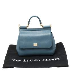 Pre Owned Dolce & Gabbana Blue Leather Medium Miss Sicily Top Handle Bag