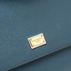 Pre Owned Dolce & Gabbana Blue Leather Medium Miss Sicily Top Handle Bag