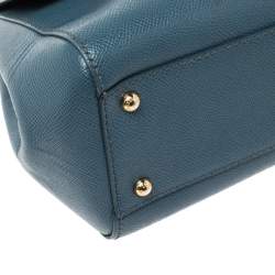 Pre Owned Dolce & Gabbana Blue Leather Medium Miss Sicily Top Handle Bag