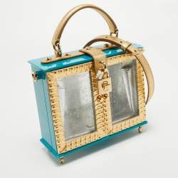 Dolce & Gabbana Turquoise/Gold Acrylic and Leather Furniture Miss Dolce Top Handle Bag