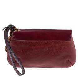مملوكة مسبقًا Dolce & Gabbana Burgundy Leather Wristlet Clutch