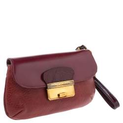 مملوكة مسبقًا Dolce & Gabbana Burgundy Leather Wristlet Clutch