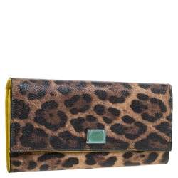 Pre Owned Dolce & Gabbana Brown Leopard Print Leather Dauphine Continental Wallet
