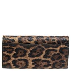 Pre Owned Dolce & Gabbana Brown Leopard Print Leather Dauphine Continental Wallet