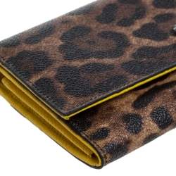 Pre Owned Dolce & Gabbana Brown Leopard Print Leather Dauphine Continental Wallet