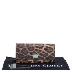 Pre Owned Dolce & Gabbana Brown Leopard Print Leather Dauphine Continental Wallet