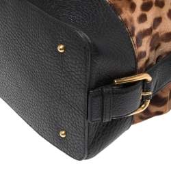 Pre Owned Dolce & Gabbana Brown/Black Leopard Print Calfhair and Leather Satchel