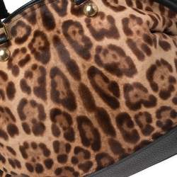 Pre Owned Dolce & Gabbana Brown/Black Leopard Print Calfhair and Leather Satchel
