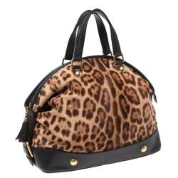 Pre Owned Dolce & Gabbana Brown/Black Leopard Print Calfhair and Leather Satchel