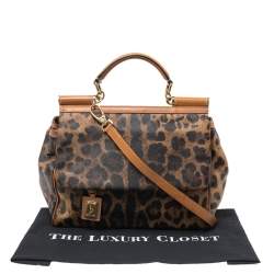 Dolce & Gabbana Brown Leopard Print Coated Canvas and Leather Large Miss Sicily Top Handle Bag