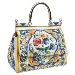 Pre Owned Dolce & Gabbana Multicolor Majolica Print Leather Small Miss Sicily Top Handle Bag