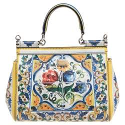Pre Owned Dolce & Gabbana Multicolor Majolica Print Leather Small Miss Sicily Top Handle Bag