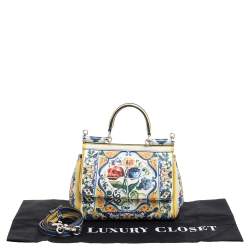 Pre Owned Dolce & Gabbana Multicolor Majolica Print Leather Small Miss Sicily Top Handle Bag