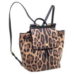 Dolce & Gabbana Black/Brown Leopard Print Coated Canvas and Leather Miss Sicily Backpack