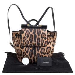 Dolce & Gabbana Black/Brown Leopard Print Coated Canvas and Leather Miss Sicily Backpack