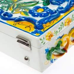 مملوكة مسبقًا حقيبة دولتشي أند غابانا بوكس أكريليك طباعة ماجوليكا متعددة الألوان وجلد ثعبان