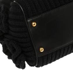 Pre Owned Dolce & Gabbana Black Wool and Leather Large Miss Sicily Top Handle Bag