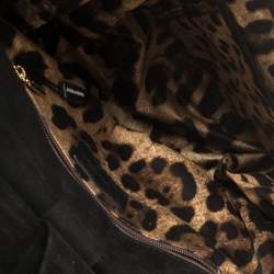 Pre Owned Dolce & Gabbana Black Wool and Leather Large Miss Sicily Top Handle Bag