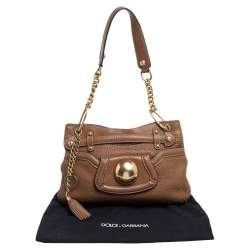 Pre Owned Dolce & Gabbana Tan Leather Chain Shoulder Bag