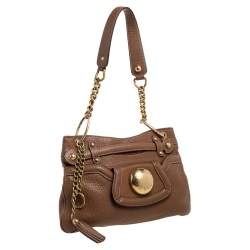 Pre Owned Dolce & Gabbana Tan Leather Chain Shoulder Bag