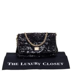 Pre Owned Dolce & Gabbana Black Sequin Miss Charles Crossbody Bag