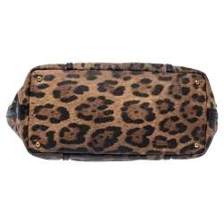 Pre Owned Dolce & Gabbana Black/Beige Leopard Print Coated Canvas and Leather Miss Escape Tote