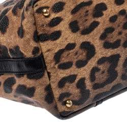 Pre Owned Dolce & Gabbana Black/Beige Leopard Print Coated Canvas and Leather Miss Escape Tote