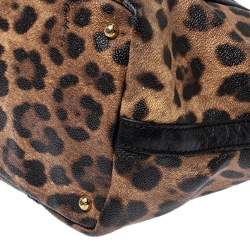 Pre Owned Dolce & Gabbana Black/Beige Leopard Print Coated Canvas and Leather Miss Escape Tote