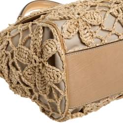 Pre Owned Dolce & Gabbana Beige Crochet Raffia, Fabric and Leather Large Miss Sicily Top Handle Bag 