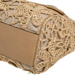 Pre Owned Dolce & Gabbana Beige Crochet Raffia, Fabric and Leather Large Miss Sicily Top Handle Bag 