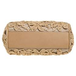 Pre Owned Dolce & Gabbana Beige Crochet Raffia, Fabric and Leather Large Miss Sicily Top Handle Bag 