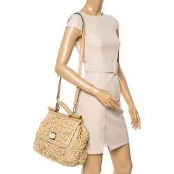 BEIGE DOLCE & GABBANA RAFFIA SICILY MEDIUM BAG (BB6002A1001)