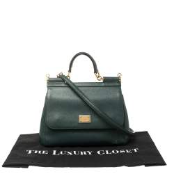 Pre Owned Dolce & Gabbana Dark Green Leather Medium Miss Sicily Top Handle Bag