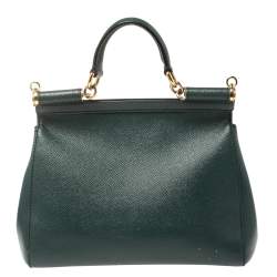 Pre Owned Dolce & Gabbana Dark Green Leather Medium Miss Sicily Top Handle Bag