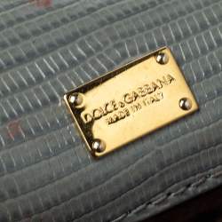 Pre Owned Dolce & Gabbana Avocado Green Lizard Embossed Leather Small Miss Sicily Top Handle Bag