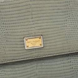 Pre Owned Dolce & Gabbana Avocado Green Lizard Embossed Leather Small Miss Sicily Top Handle Bag