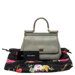 Pre Owned Dolce & Gabbana Avocado Green Lizard Embossed Leather Small Miss Sicily Top Handle Bag