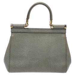 Pre Owned Dolce & Gabbana Avocado Green Lizard Embossed Leather Small Miss Sicily Top Handle Bag