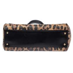 Pre Owned Dolce & Gabbana Black/Brown Leopard Print Coated Canvas and Leather Sicily Top Handle Bag