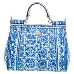 مملوكة مسبقًا حقيبة دولتشي أند غابانا ميس سيسيلي جلد أزرق طباعة مايوليكا متوسطة