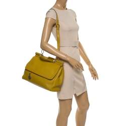Pre Owned Dolce & Gabbana Yellow Leather Large Miss Sicily Top Handle Bag