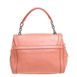 Pre Owned Dolce & Gabbana Coral Orange Leather Padlock Top Handle Bag