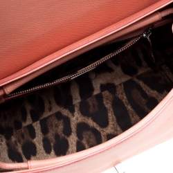 Pre Owned Dolce & Gabbana Coral Orange Leather Padlock Top Handle Bag