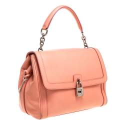 Pre Owned Dolce & Gabbana Coral Orange Leather Padlock Top Handle Bag